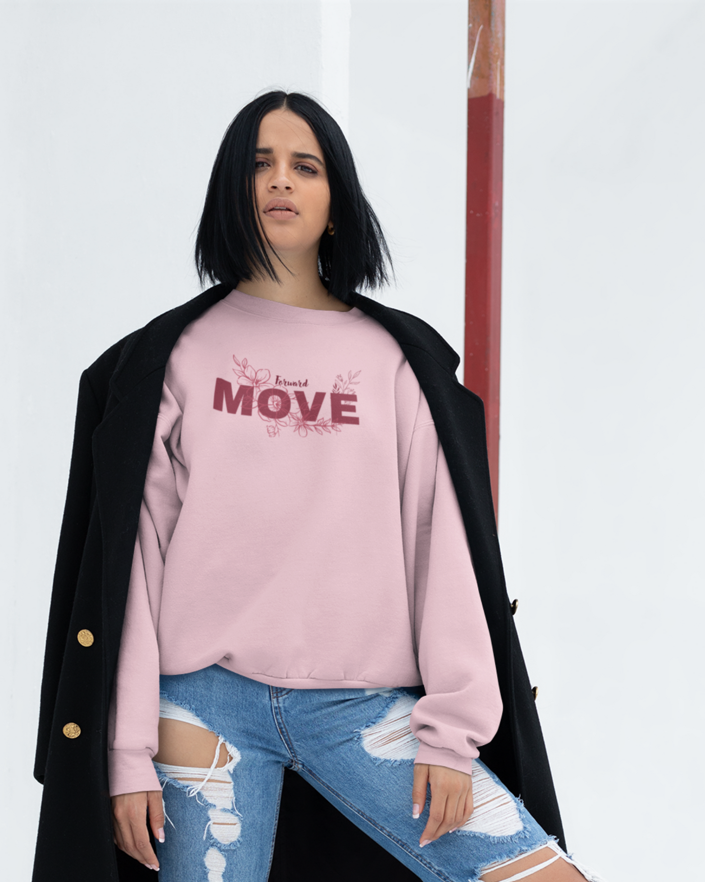 Move Forward Floral Sweatshirt - Light Pink (Premium)