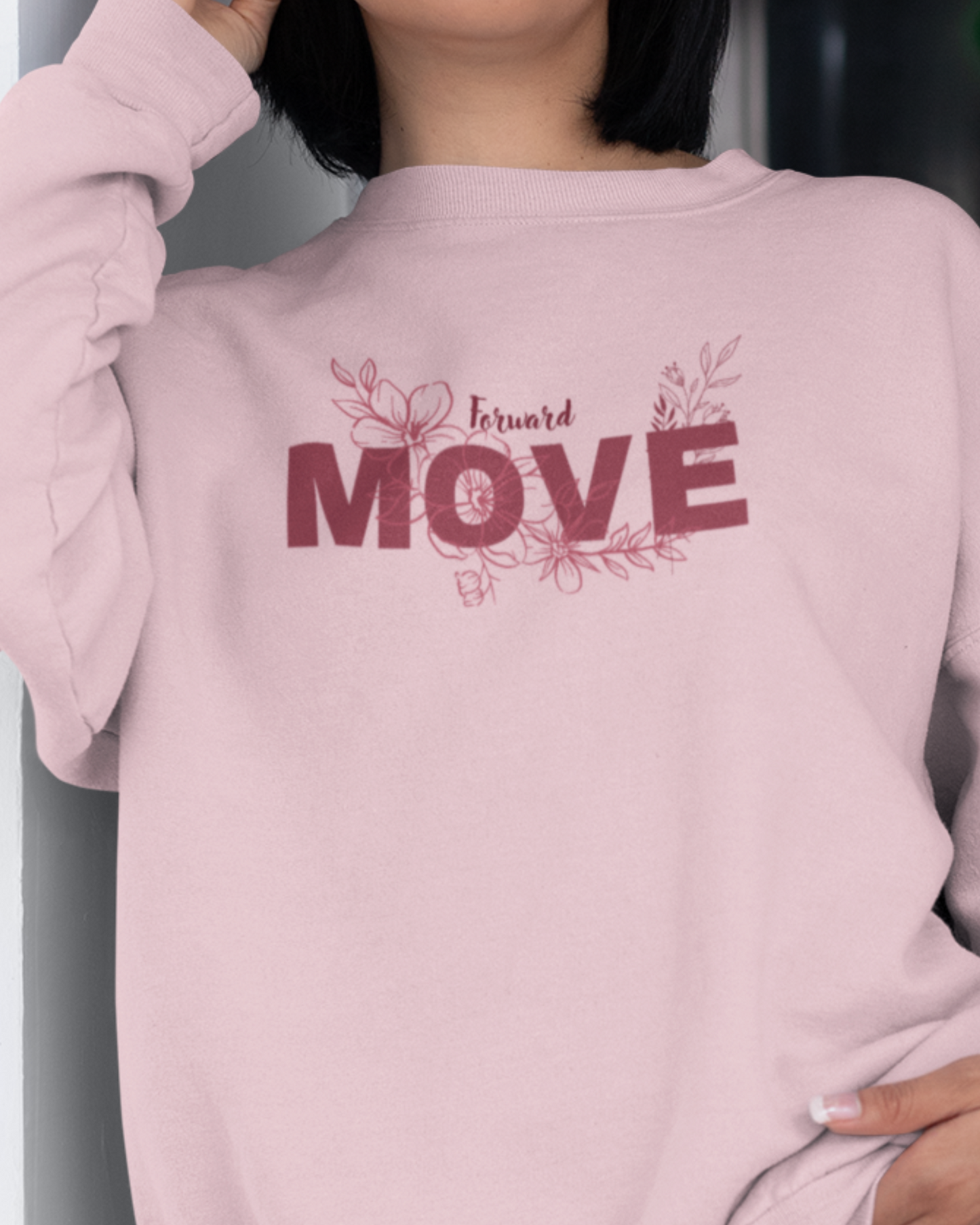 Move Forward Floral Sweatshirt - Light Pink (Premium)