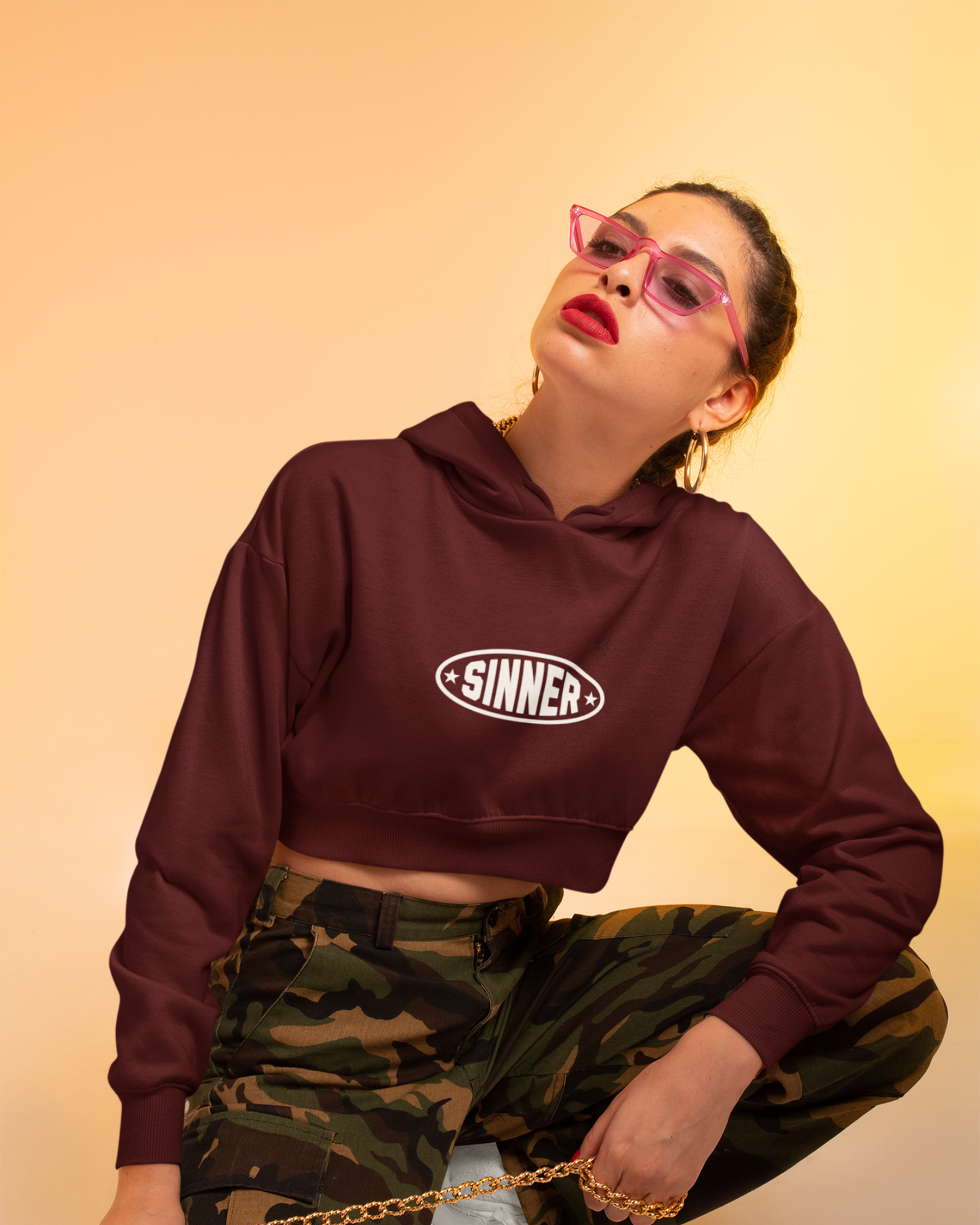 Sinner Crop Hoodie - Maroon Premium Edition