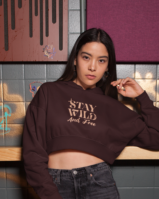 Stay Wild Crop Hoodie - Maroon Edition