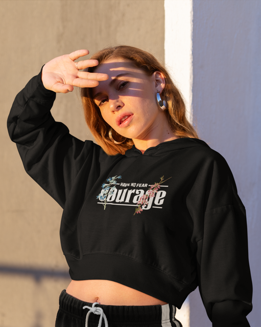 Courage Floral Black Crop Hoodie - Premium Edition