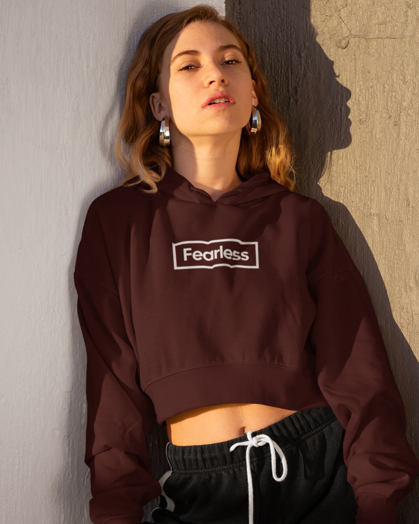 Fearless Vibes Crop Hoodie in Maroon