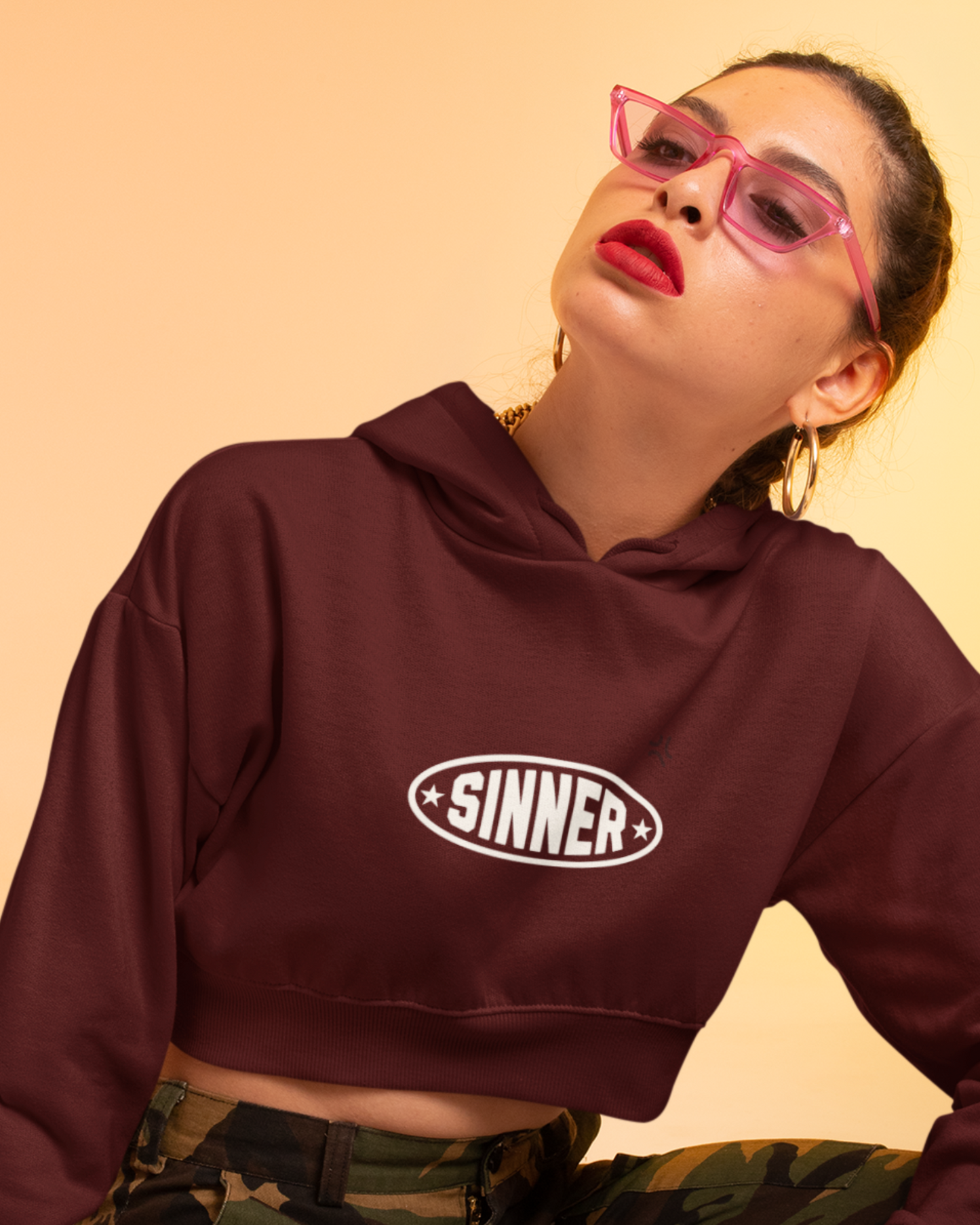 Sinner Crop Hoodie - Maroon Premium Edition