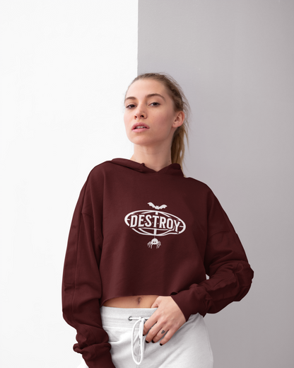 Destroy the Limits Crop Hoodie – Maroon Elegance