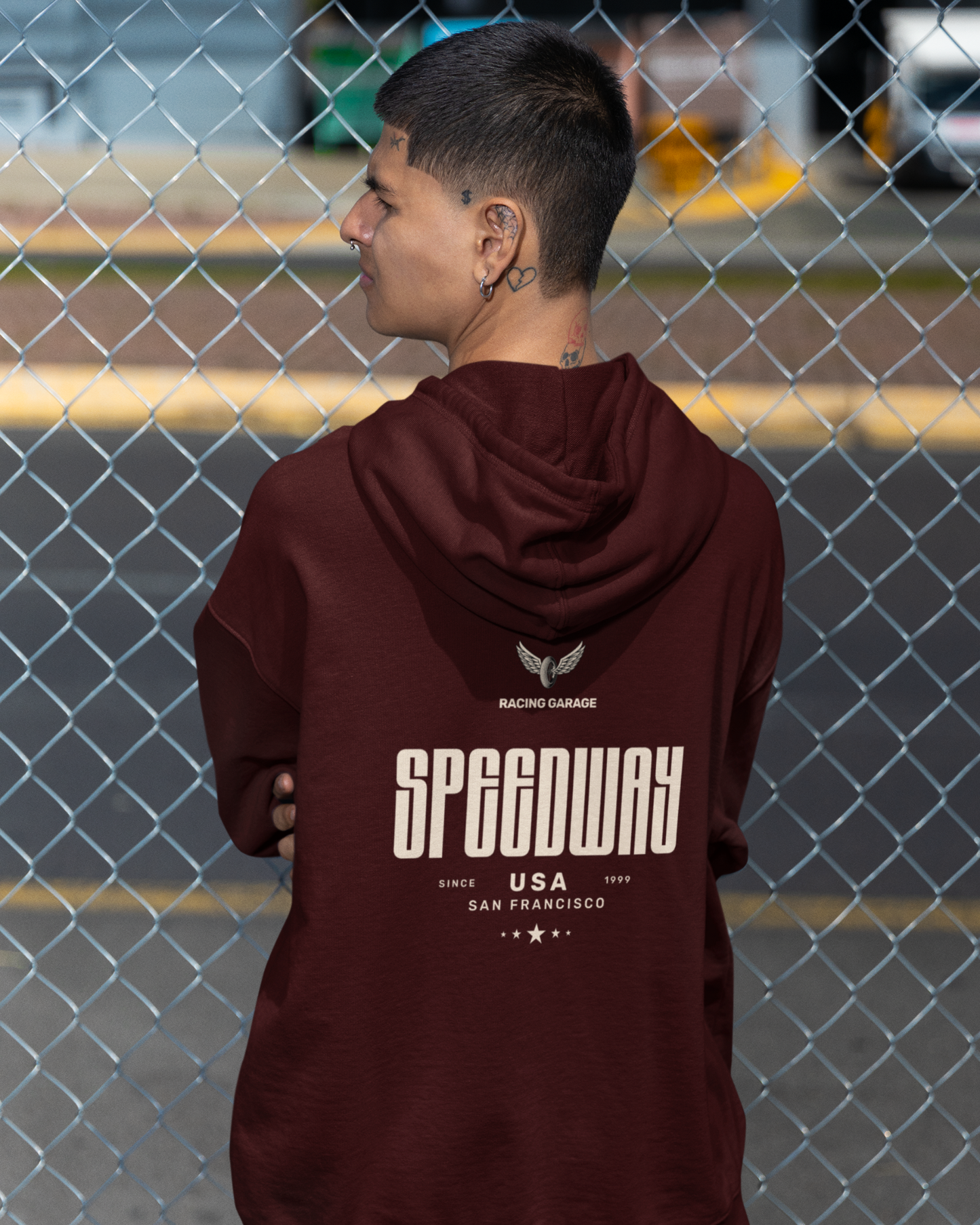 Racing Garage Premium Maroon Hoodie